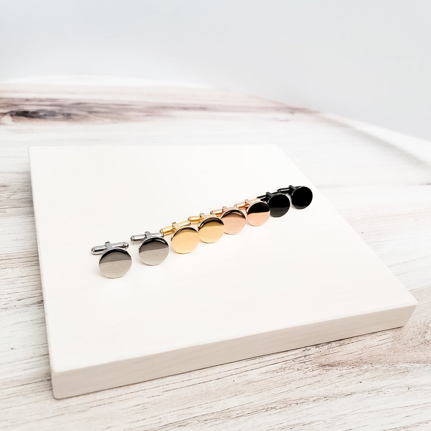 Round Cufflinks (Choice of Color), 1 Pair Total, Metal Blank #12