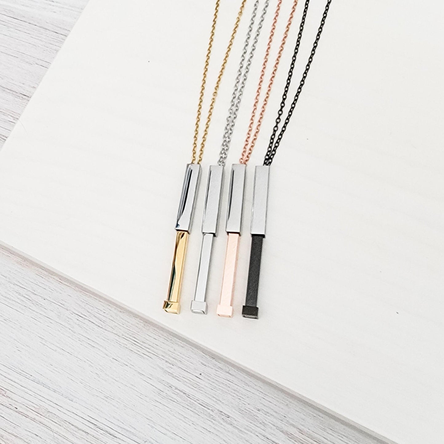 Hidden Message Bar Necklace (Gold/Silver, Silver/Silver, Rose Gold/Silver, or Black/Silver), 1 Total, Metal Blank #4