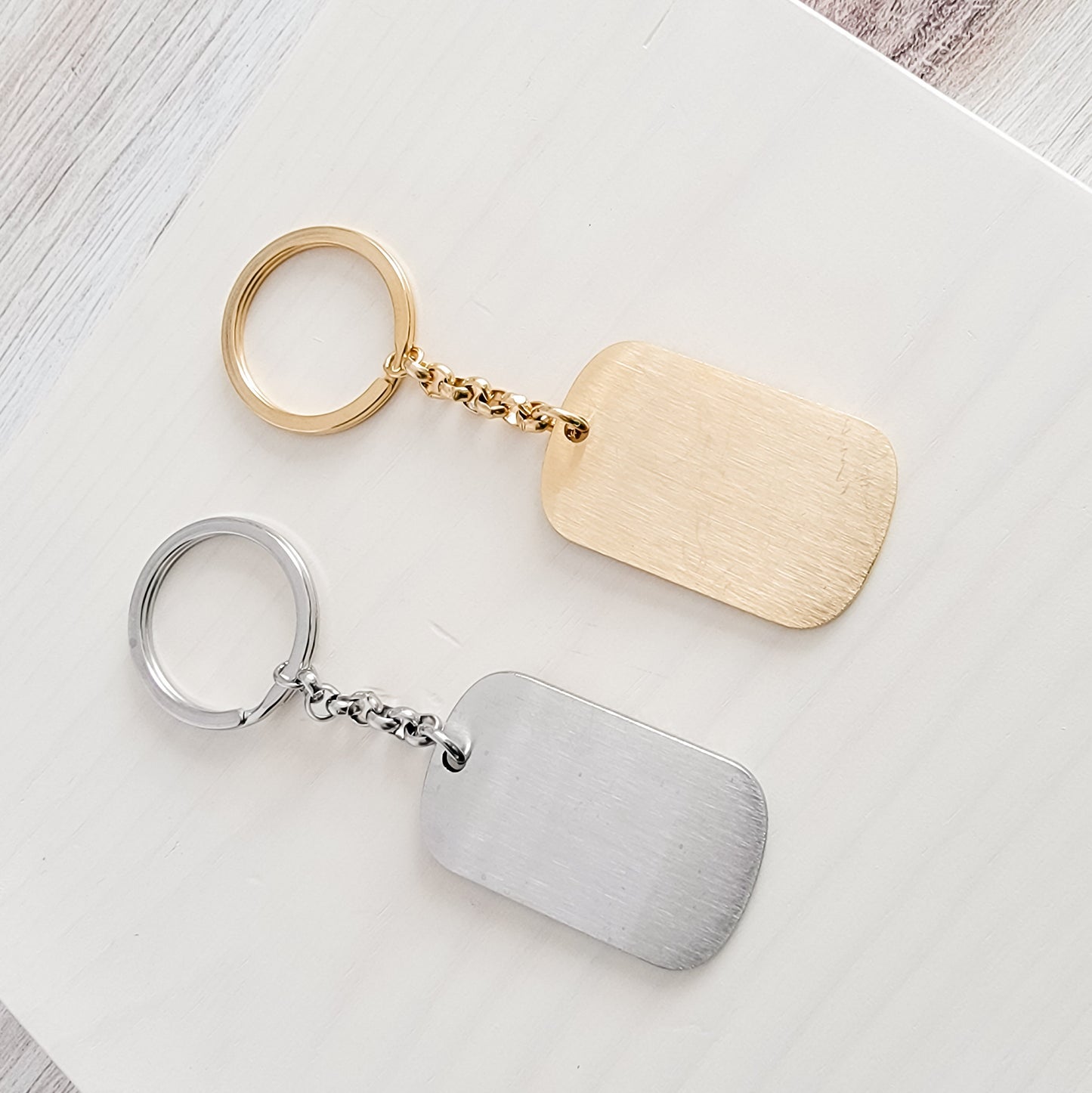 Brushed Rounded Rectangle Pendant Keychain (Silver or Gold), 1 Total, Metal Blank #19