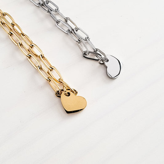 Petite Heart Paperclip Chain Bracelet (Silver or Gold), 1 Total, Metal Blank #16
