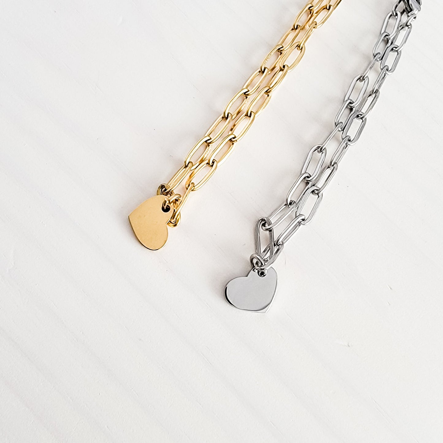 Petite Heart Paperclip Chain Bracelet (Silver or Gold), 1 Total, Metal Blank #16