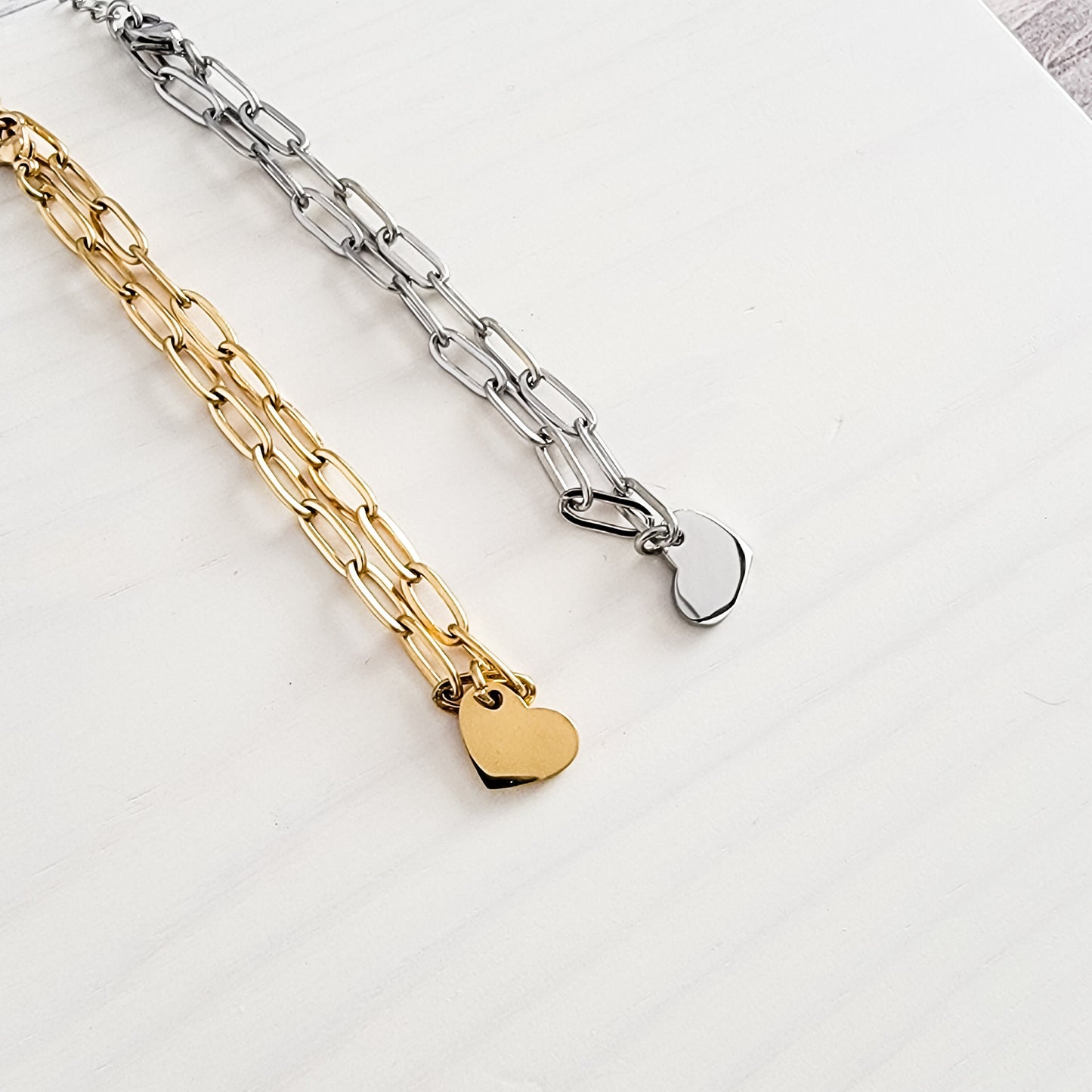 Petite Heart Paperclip Chain Bracelet (Silver or Gold), 1 Total, Metal Blank #16