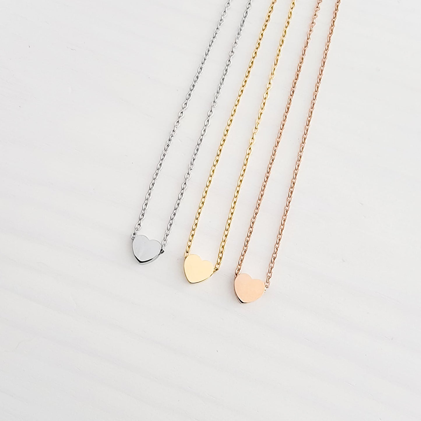 Tiny Heart Charm Necklace (Silver, Gold, Rose Gold), 1 Total, Metal Blank #15