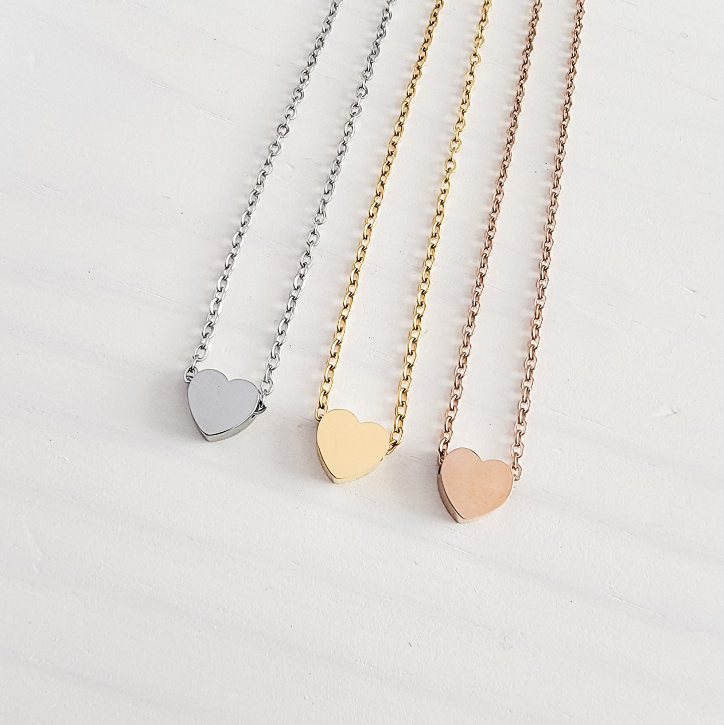 Tiny Heart Charm Necklace (Silver, Gold, Rose Gold), 1 Total, Metal Blank #15