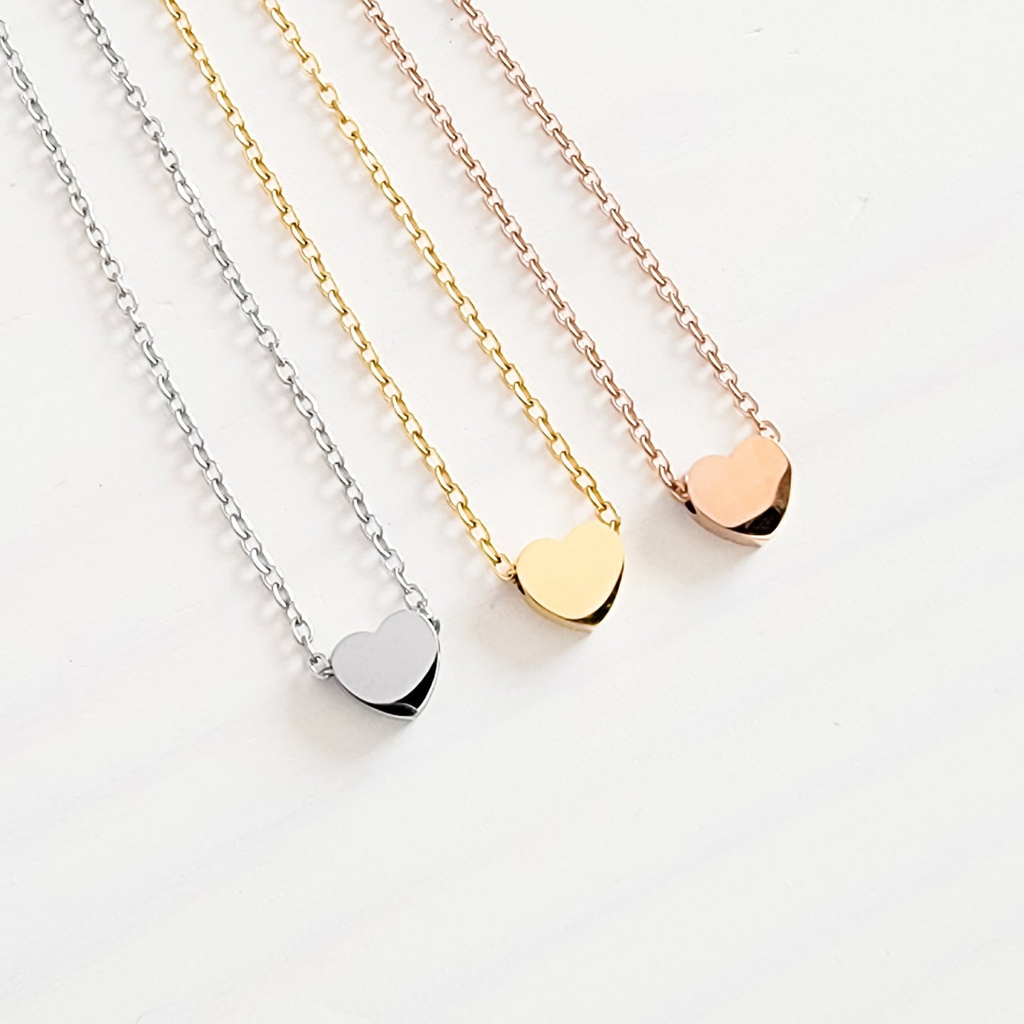 Tiny Heart Charm Necklace (Silver, Gold, Rose Gold), 1 Total, Metal Blank #15