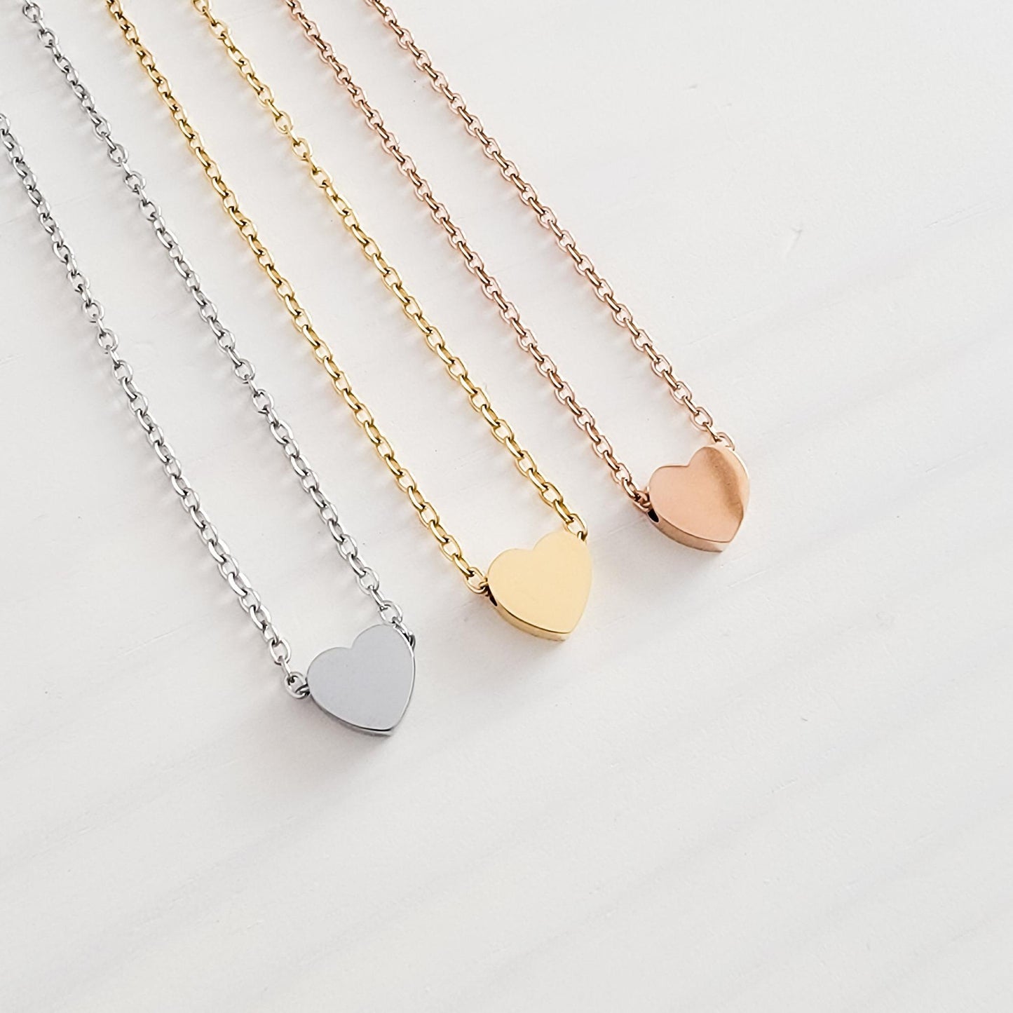 Tiny Heart Charm Necklace (Silver, Gold, Rose Gold), 1 Total, Metal Blank #15