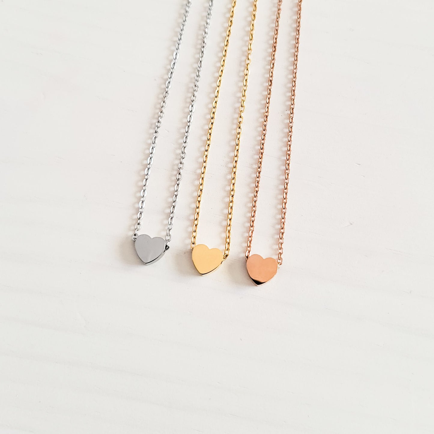 Tiny Heart Charm Necklace (Silver, Gold, Rose Gold), 1 Total, Metal Blank #15