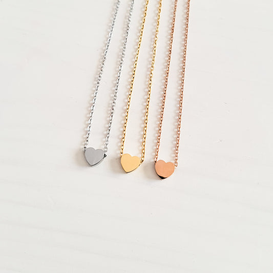 Tiny Heart Charm Necklace (Silver, Gold, Rose Gold), 1 Total, Metal Blank #15
