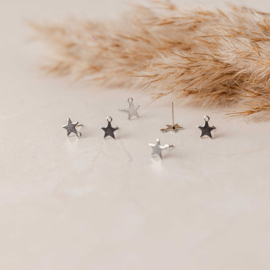 Silver Stainless Steel Star Stud with Loop, 10 Pieces
