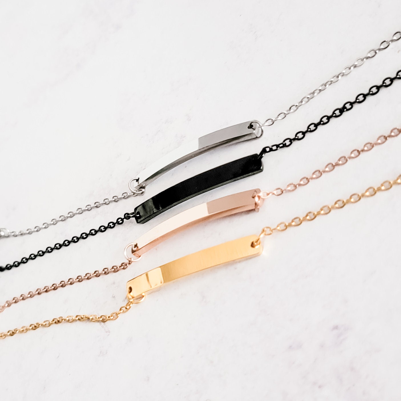 Horizontal Bar Cable Chain Bracelet (Silver, Gold, Rose Gold, or Black), 1 Total, Metal Blank #31