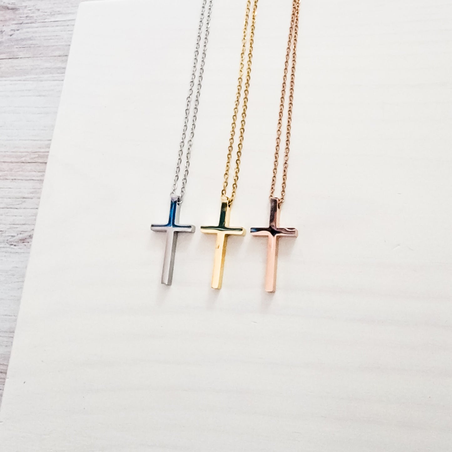Vertical Cross Necklace (Silver, Gold, Rose Gold, or Black), 1 Total, Metal Blank #24