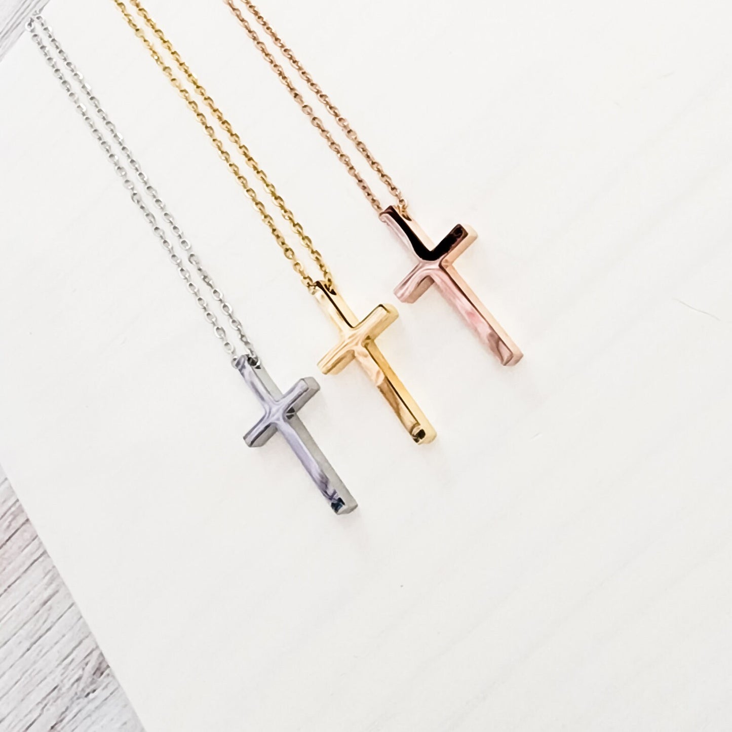 Vertical Cross Necklace (Silver, Gold, Rose Gold, or Black), 1 Total, Metal Blank #24