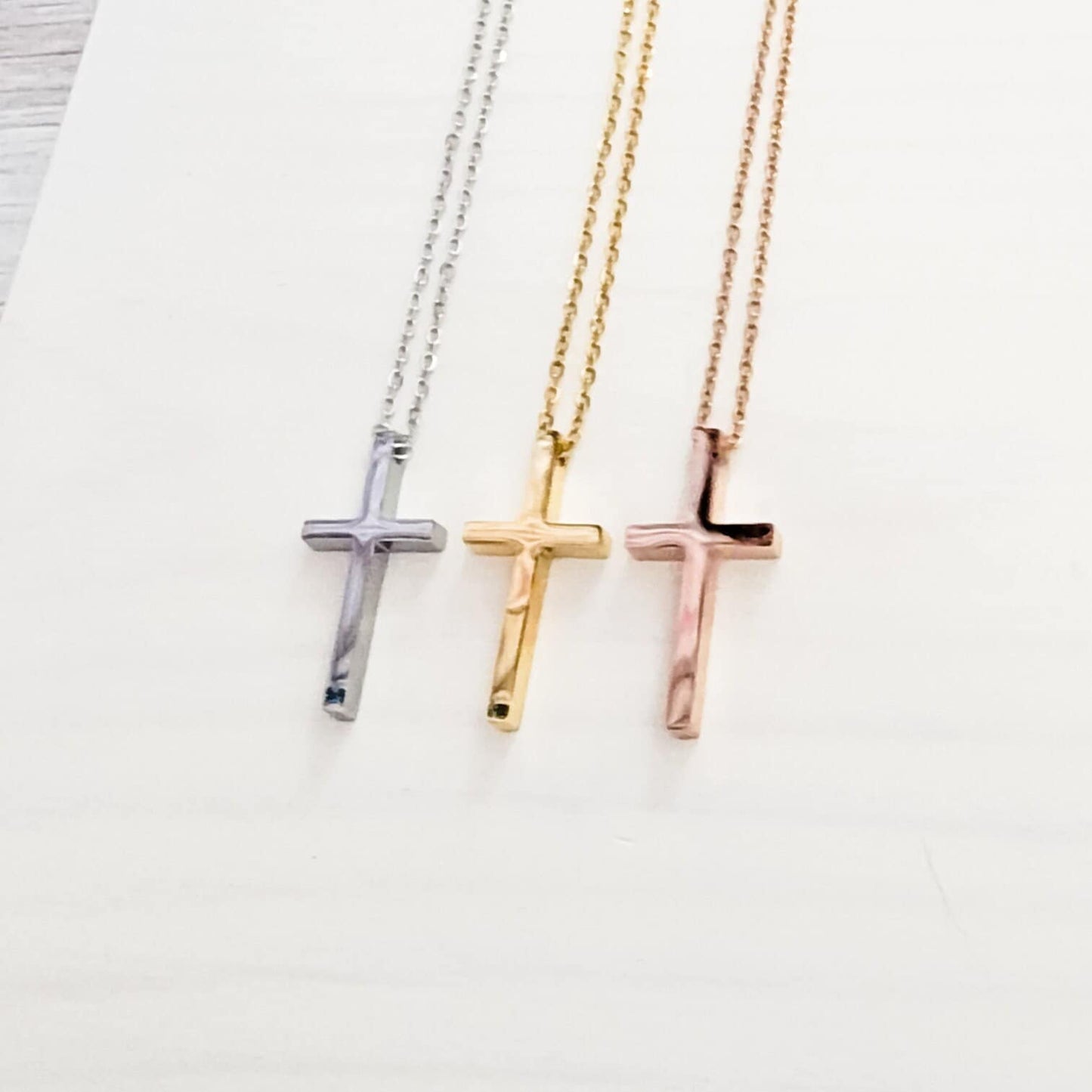 Vertical Cross Necklace (Silver, Gold, Rose Gold, or Black), 1 Total, Metal Blank #24