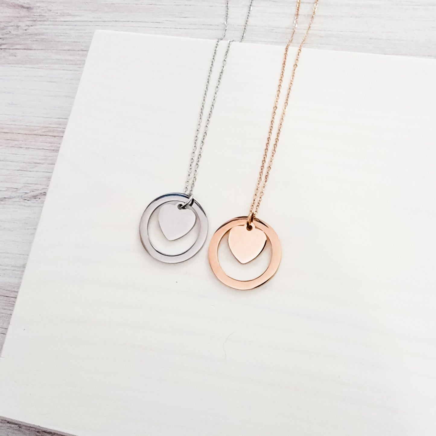 Encircled Heart Necklace (Silver or Gold), 1 Total, Metal Blank #25