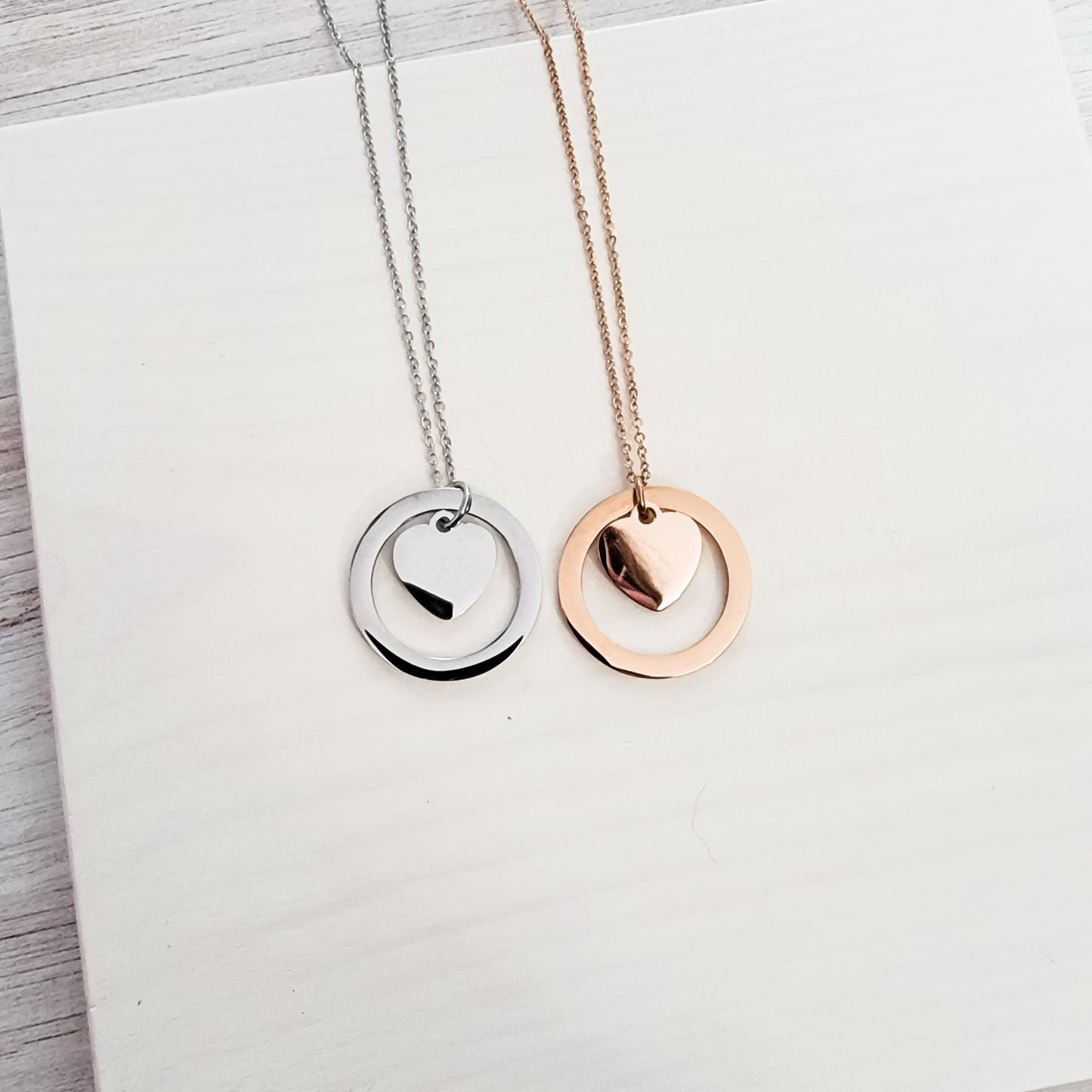 Encircled Heart Necklace (Silver or Gold), 1 Total, Metal Blank #25