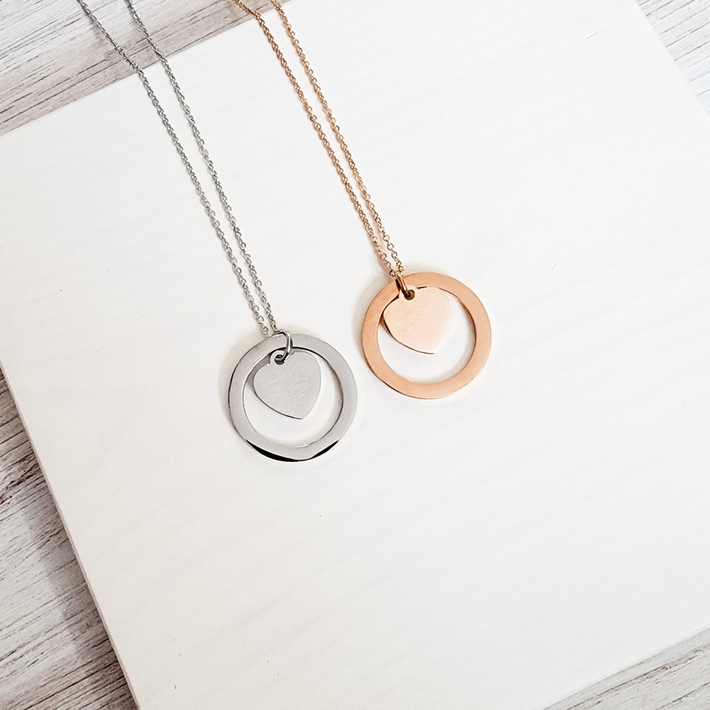 Encircled Heart Necklace (Silver or Gold), 1 Total, Metal Blank #25