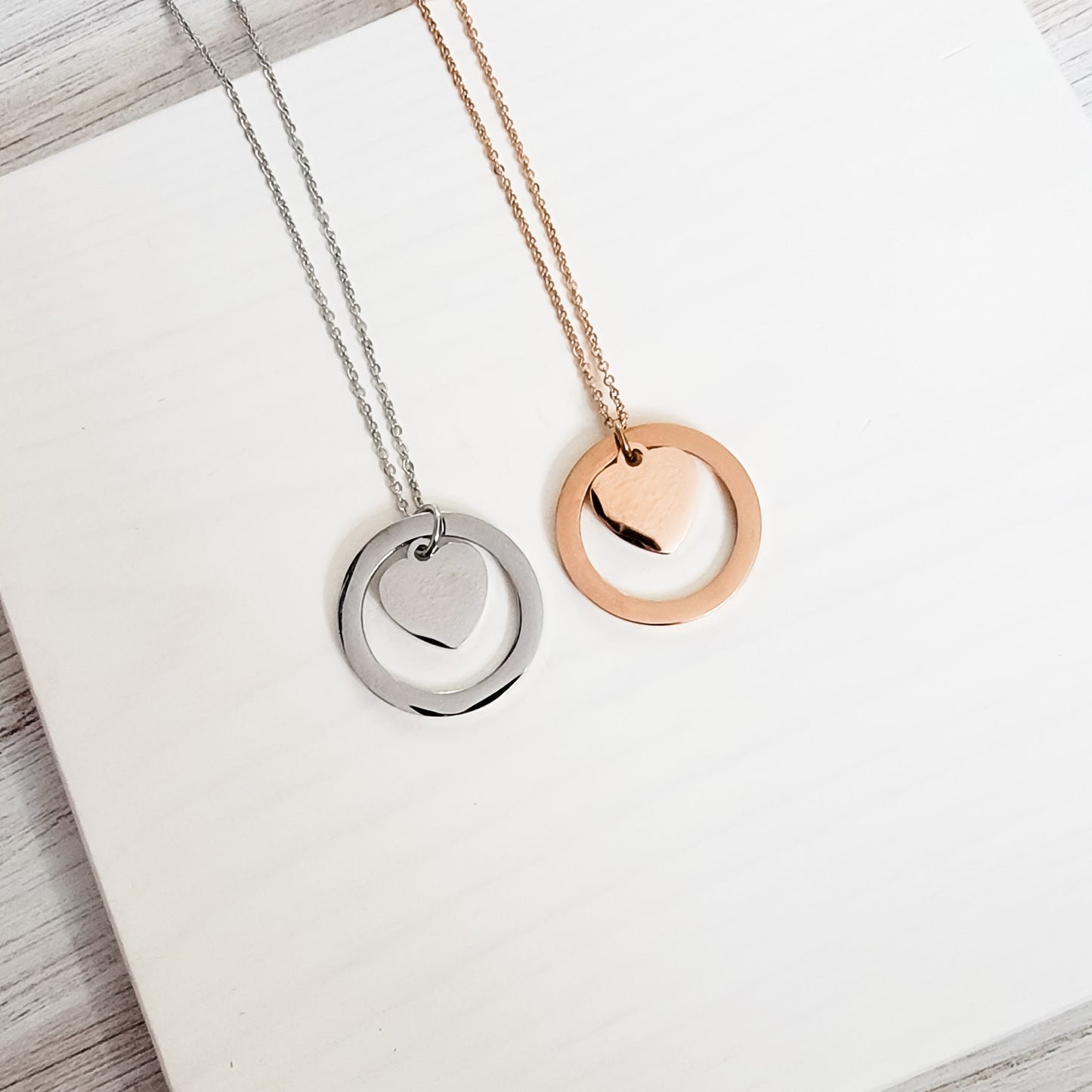 Encircled Heart Necklace (Silver or Gold), 1 Total, Metal Blank #25