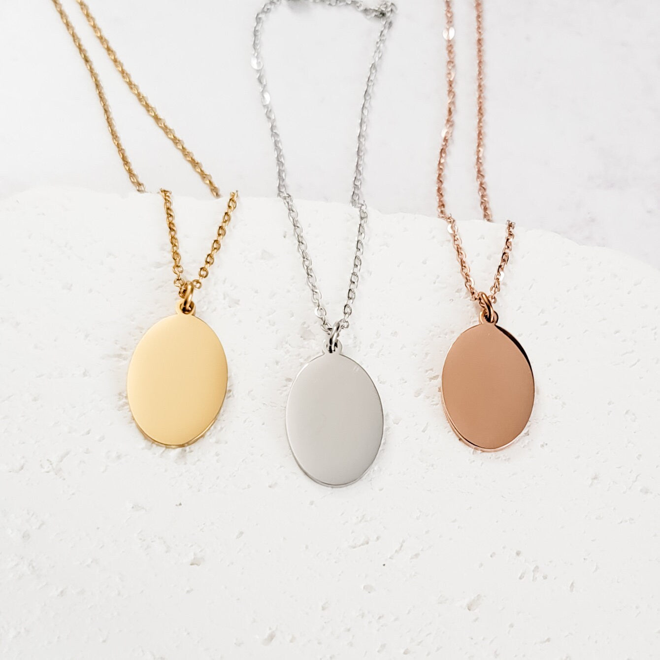 Oval Pendant Necklace (Silver, Gold, or Rose Gold), 1 Total, Metal Blank #40