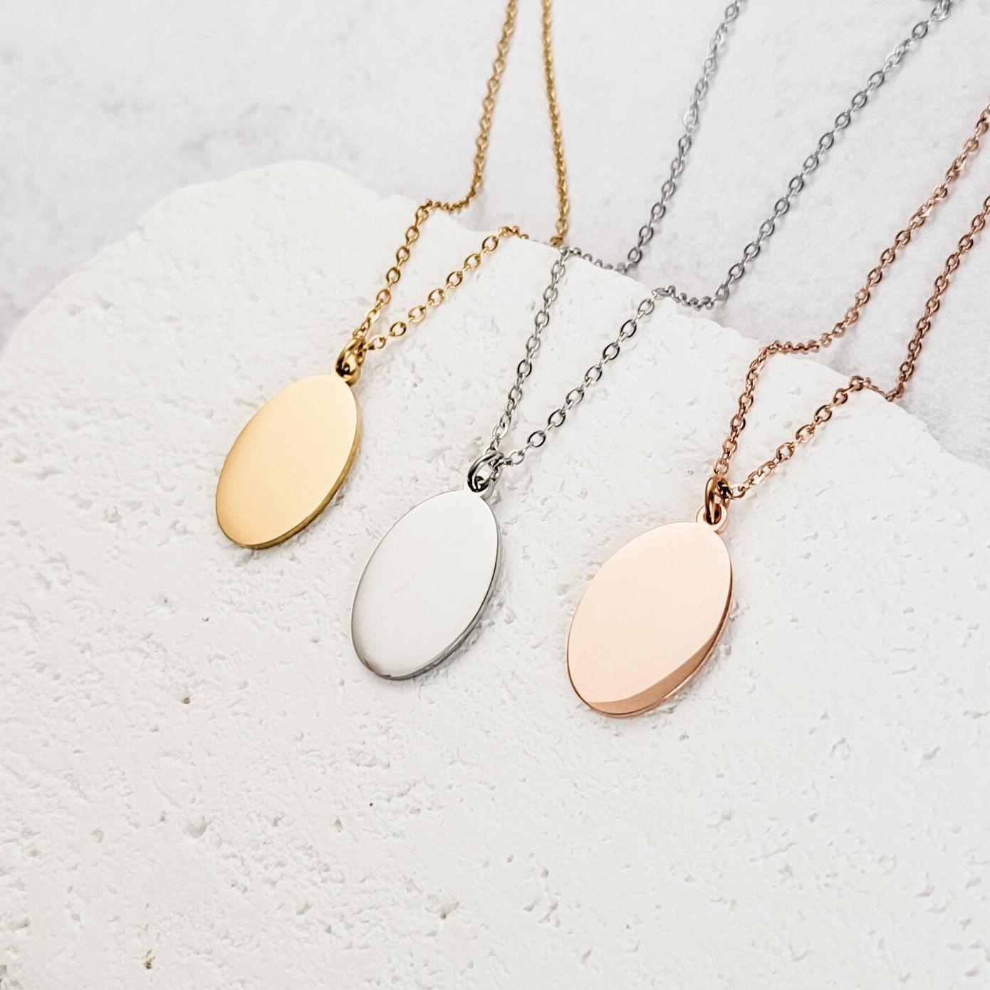 Oval Pendant Necklace (Silver, Gold, or Rose Gold), 1 Total, Metal Blank #40