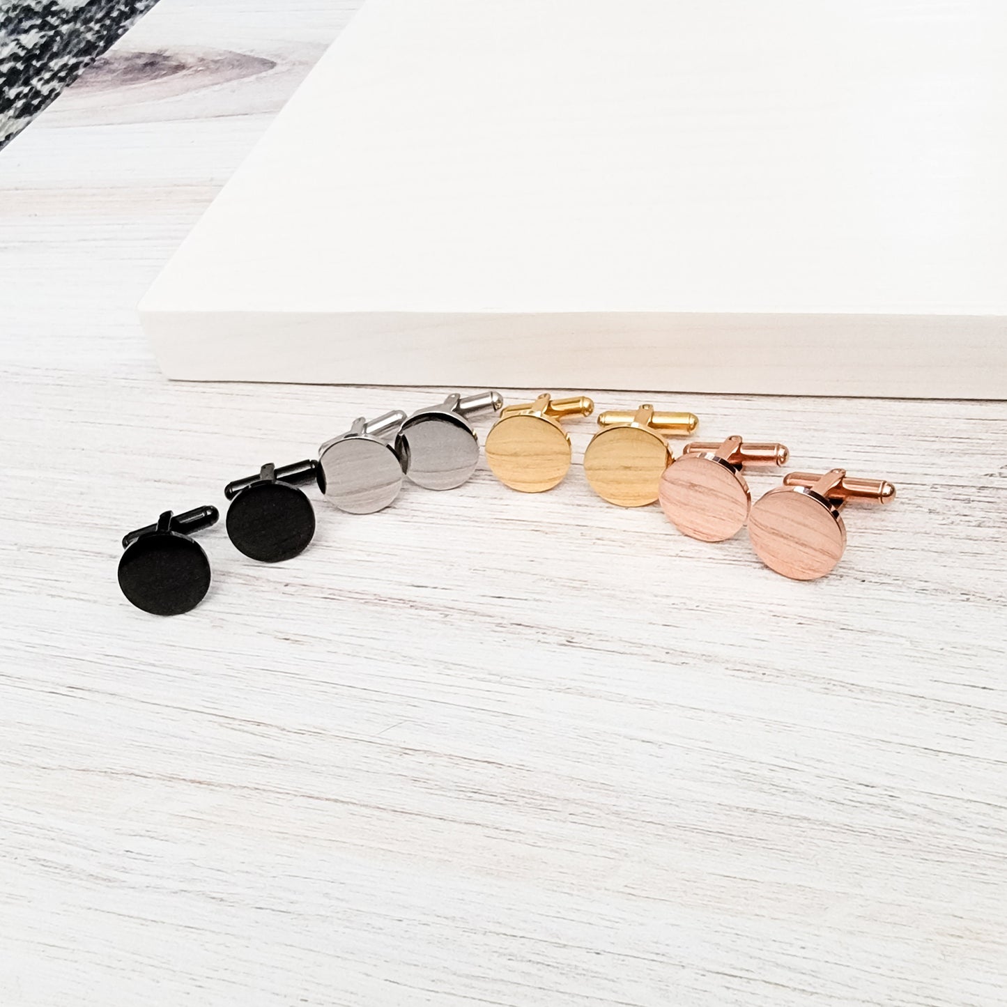 Round Cufflinks (Choice of Color), 1 Pair Total, Metal Blank #12