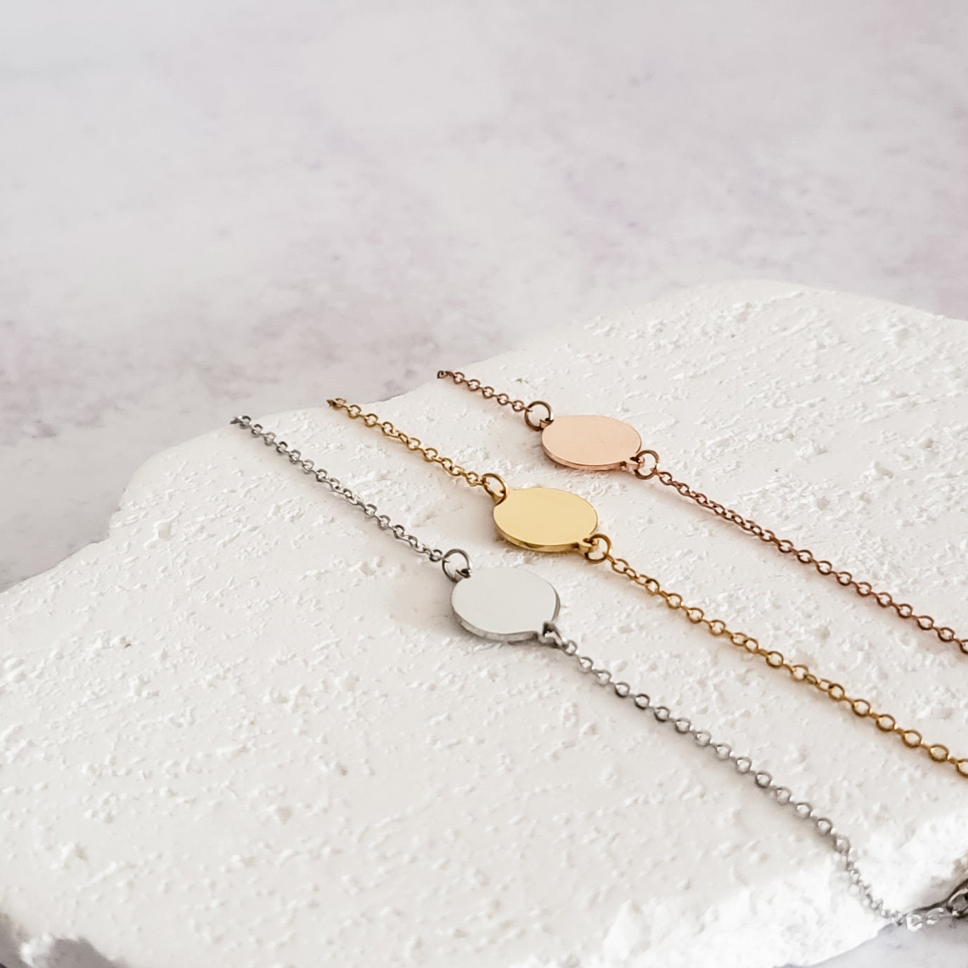 Round Charm Cable Chain Bracelet (Silver, Gold, or Rose Gold), 1 Total, Metal Blank #32