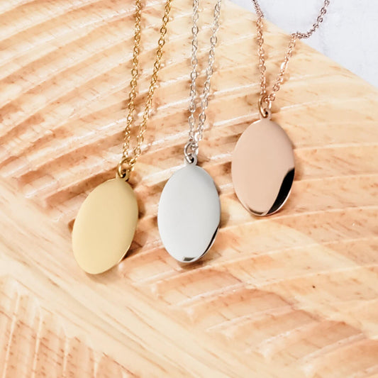Oval Pendant Necklace (Silver, Gold, or Rose Gold), 1 Total, Metal Blank #40
