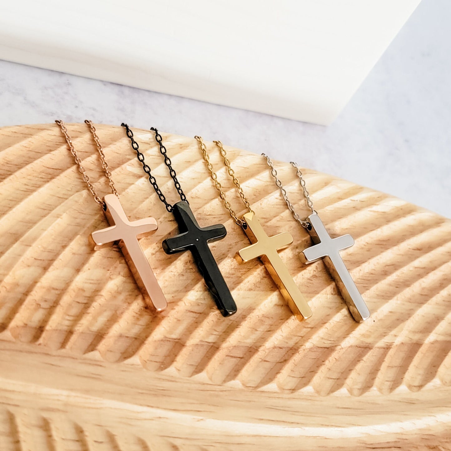 Vertical Cross Necklace (Silver, Gold, Rose Gold, or Black), 1 Total, Metal Blank #24