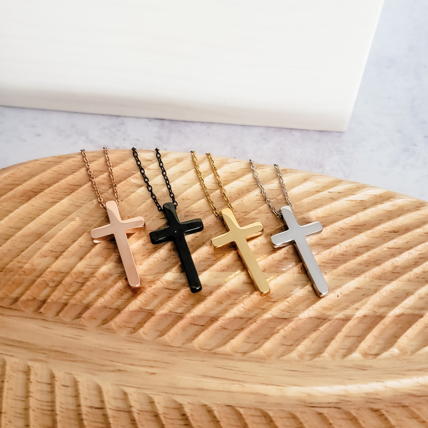 Vertical Cross Necklace (Silver, Gold, Rose Gold, or Black), 1 Total, Metal Blank #24