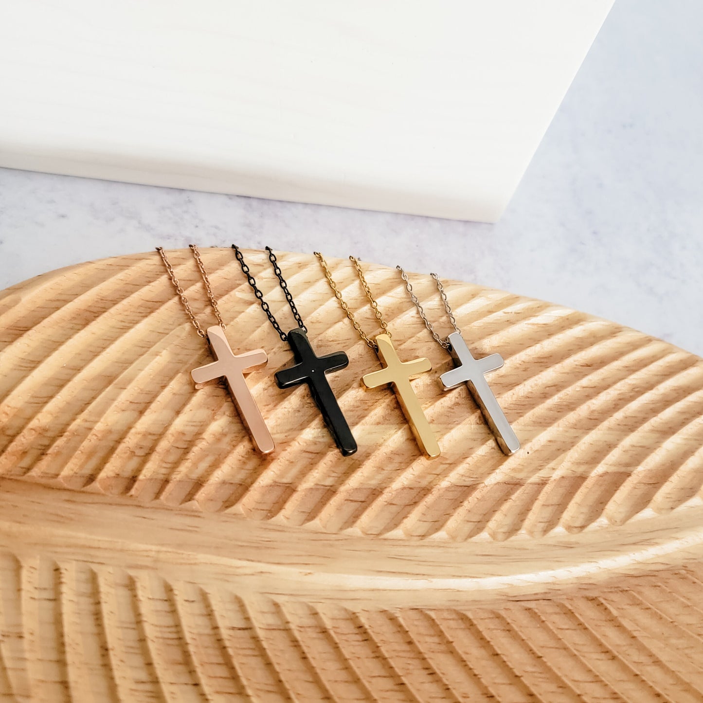 Vertical Cross Necklace (Silver, Gold, Rose Gold, or Black), 1 Total, Metal Blank #24