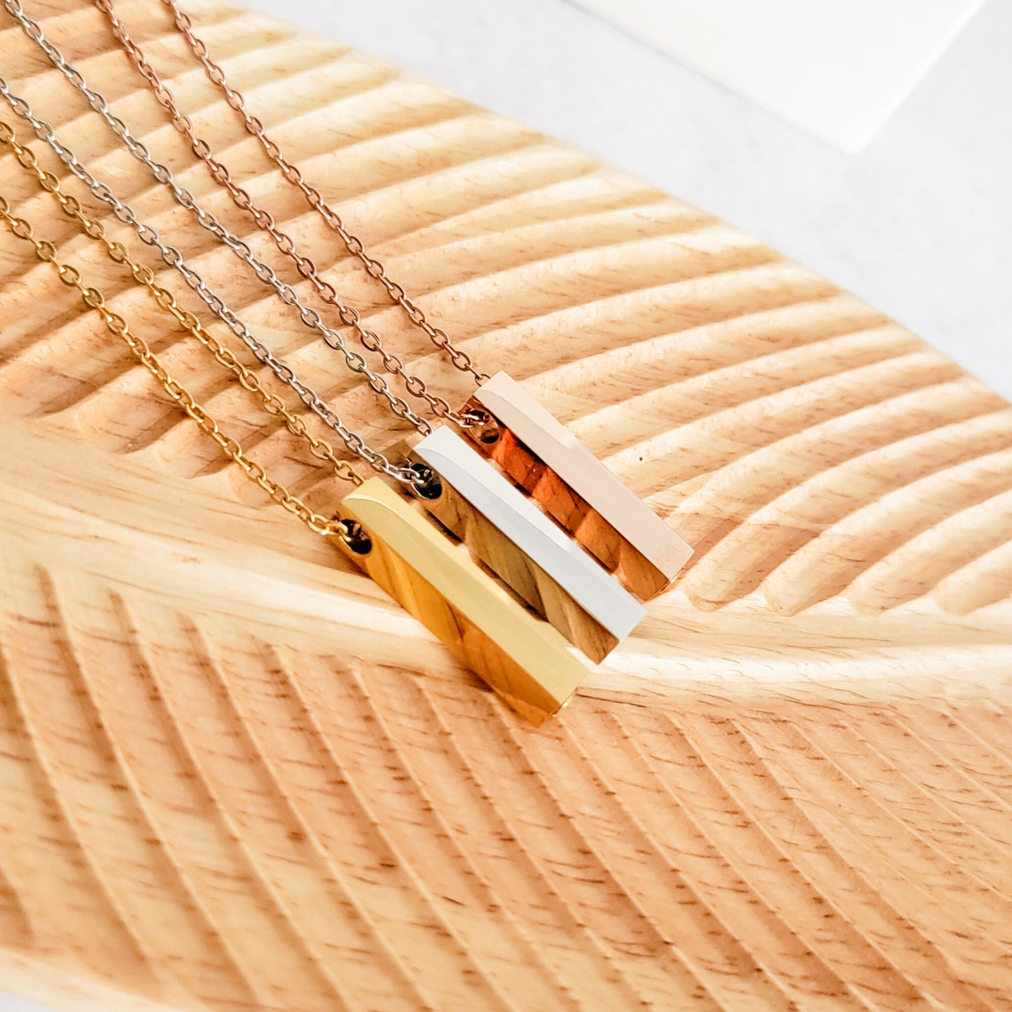 Vertical Bar Urn Memorial Necklace (Silver, Gold, or Rose Gold), 1 Total, Metal Blank #43