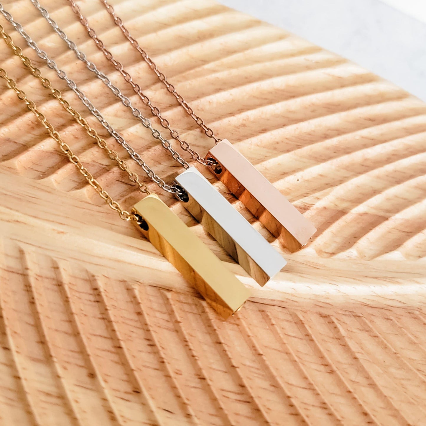 Vertical Bar Urn Memorial Necklace (Silver, Gold, or Rose Gold), 1 Total, Metal Blank #43