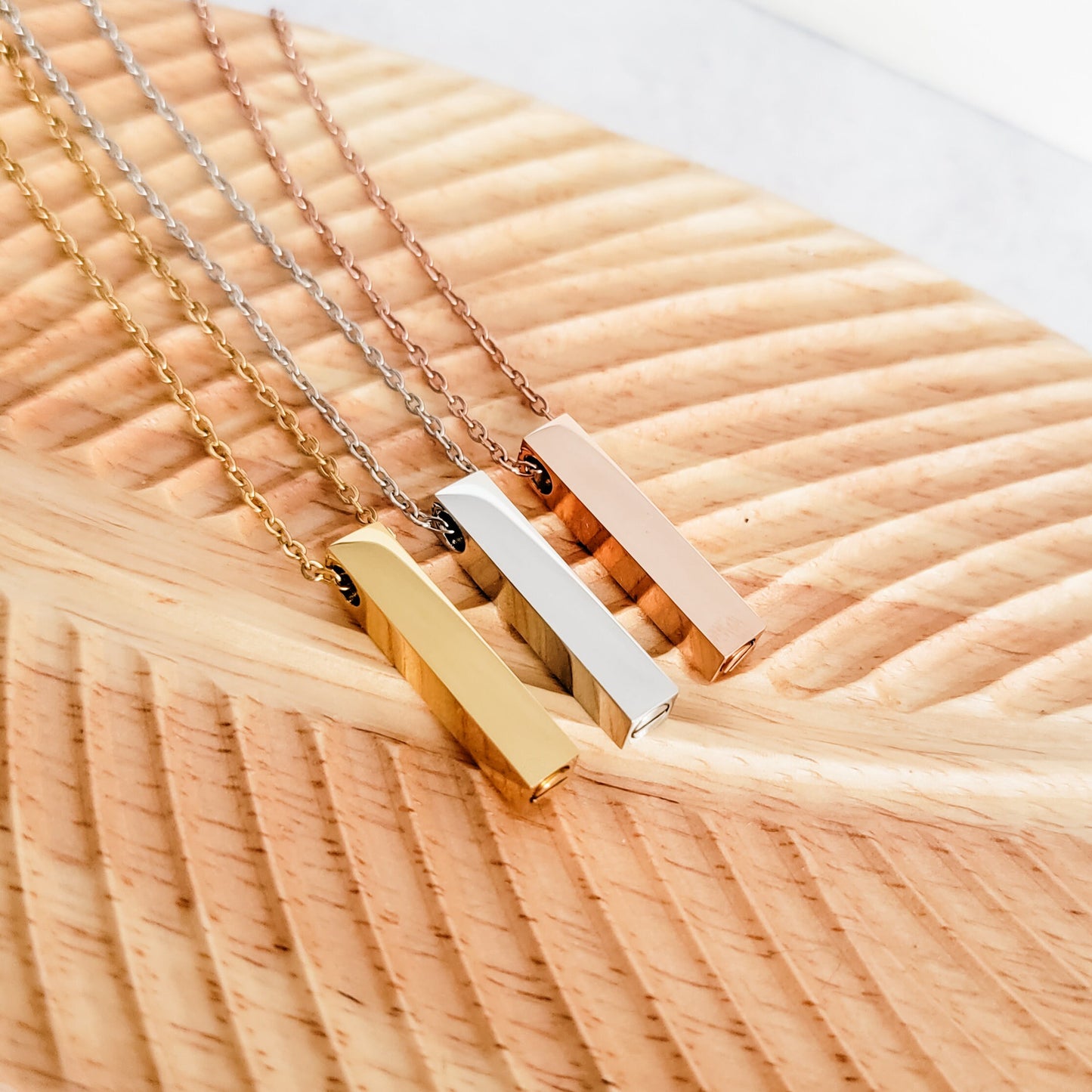 Vertical Bar Urn Memorial Necklace (Silver, Gold, or Rose Gold), 1 Total, Metal Blank #43