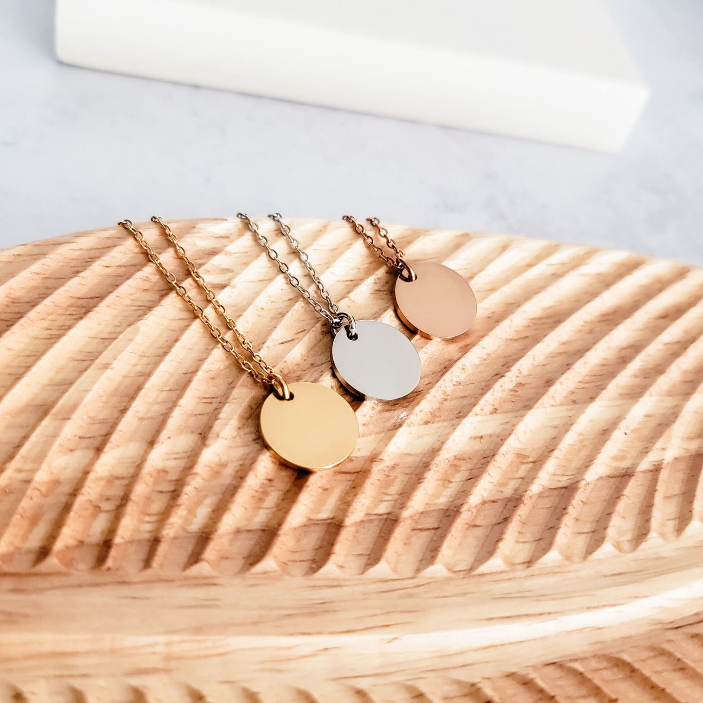 15mm Disc Necklace (Silver, Gold, or Rose Gold) and Optional Extra Discs, 1 Total, Metal Blank #44