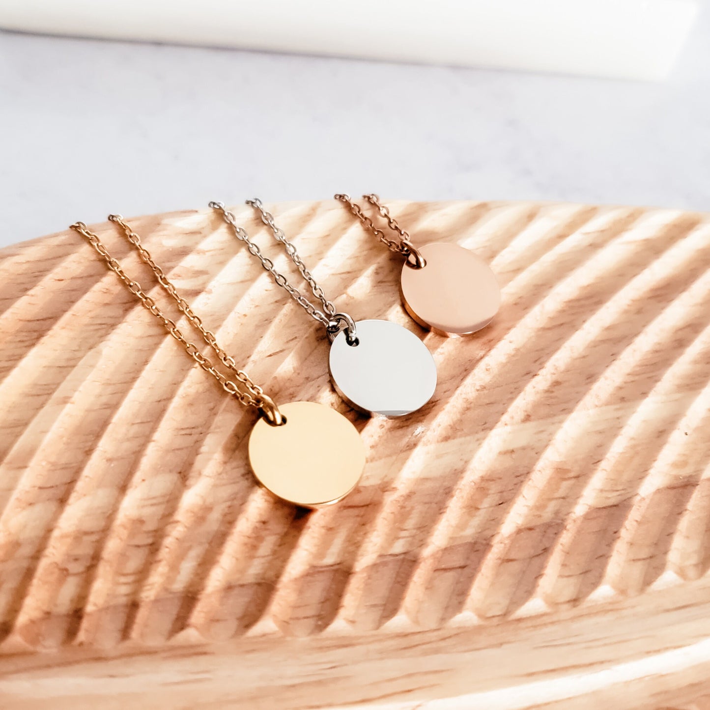 15mm Disc Necklace (Silver, Gold, or Rose Gold) and Optional Extra Discs, 1 Total, Metal Blank #44