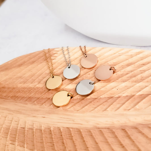 15mm Disc Necklace (Silver, Gold, or Rose Gold) and Optional Extra Discs, 1 Total, Metal Blank #44