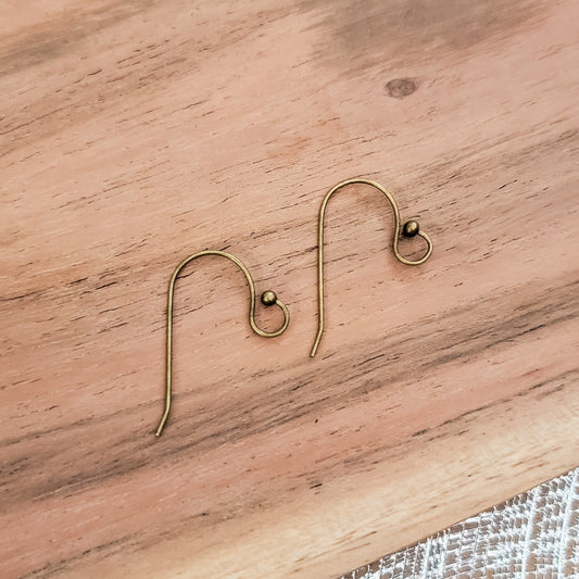 Ball Style Large Loop Antique Bronze Ear Wires Stainless Steel, 20 Pieces