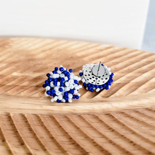 Royal Blue and White Mix 15mm Small Seed Bead Topper, 1 Pair