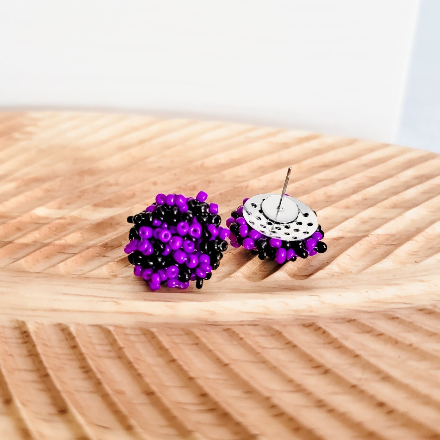 Purple and Black Mix 15mm Small Seed Bead Topper, 1 Pair