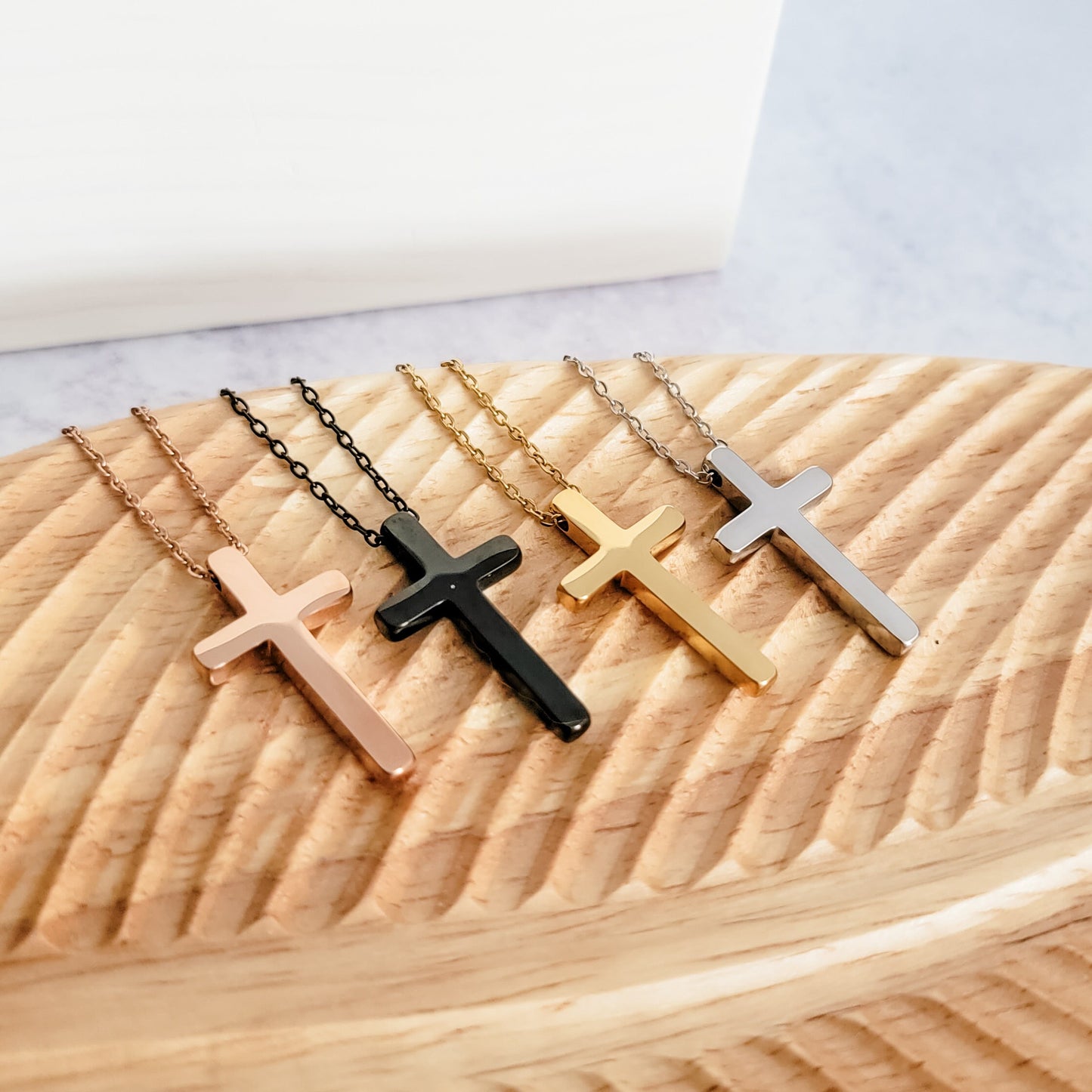 Vertical Cross Necklace (Silver, Gold, Rose Gold, or Black), 1 Total, Metal Blank #24