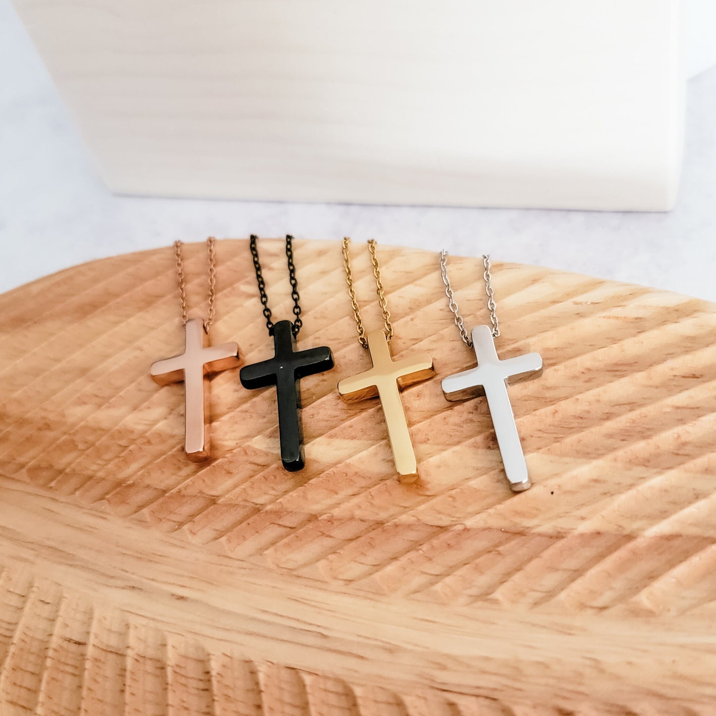 Vertical Cross Necklace (Silver, Gold, Rose Gold, or Black), 1 Total, Metal Blank #24