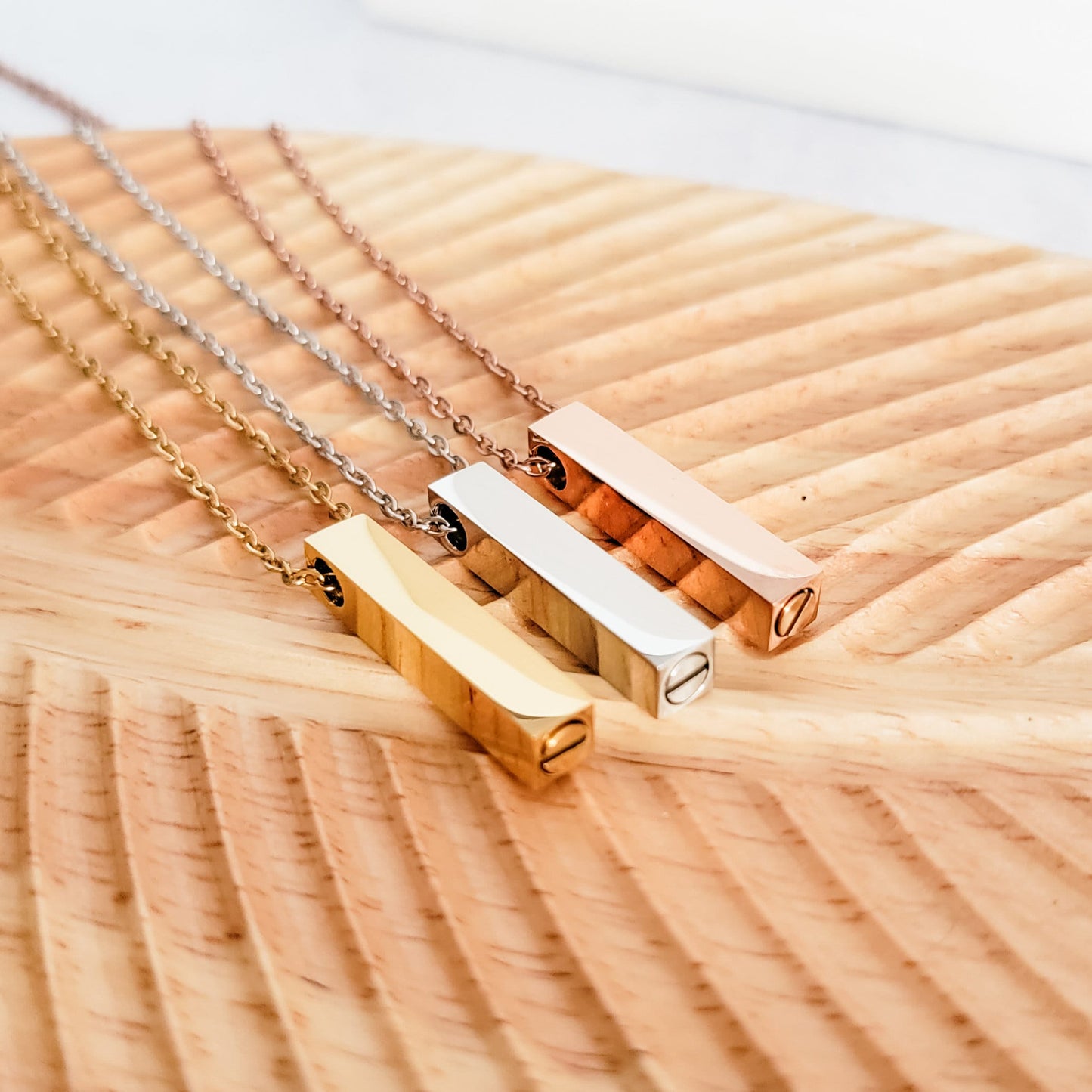 Vertical Bar Urn Memorial Necklace (Silver, Gold, or Rose Gold), 1 Total, Metal Blank #43