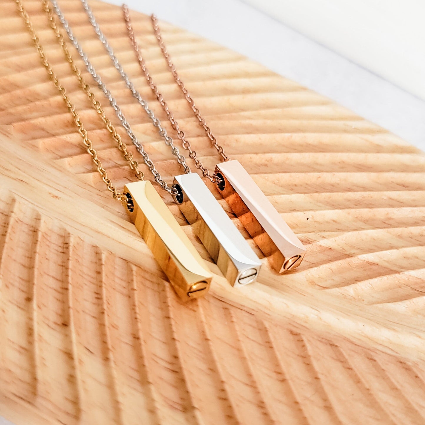 Vertical Bar Urn Memorial Necklace (Silver, Gold, or Rose Gold), 1 Total, Metal Blank #43