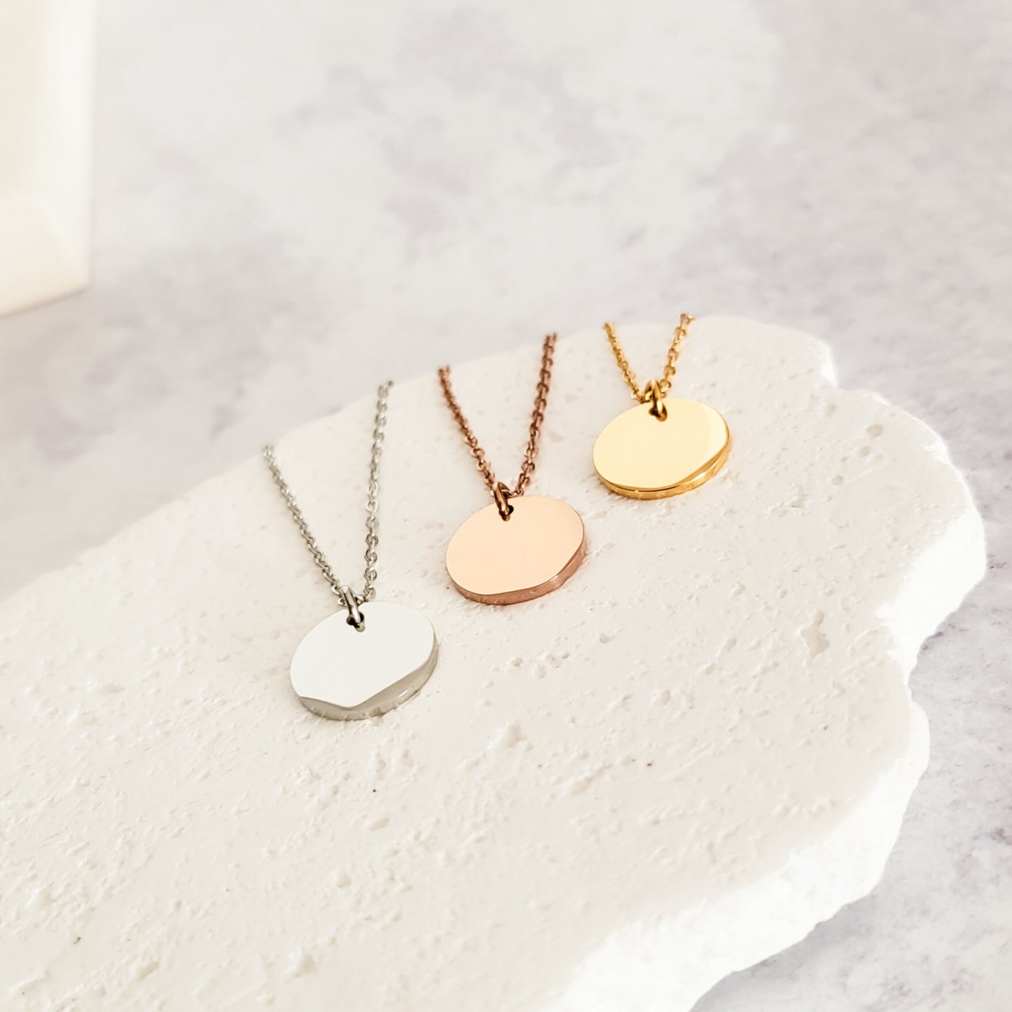 15mm Disc Necklace (Silver, Gold, or Rose Gold) and Optional Extra Discs, 1 Total, Metal Blank #44