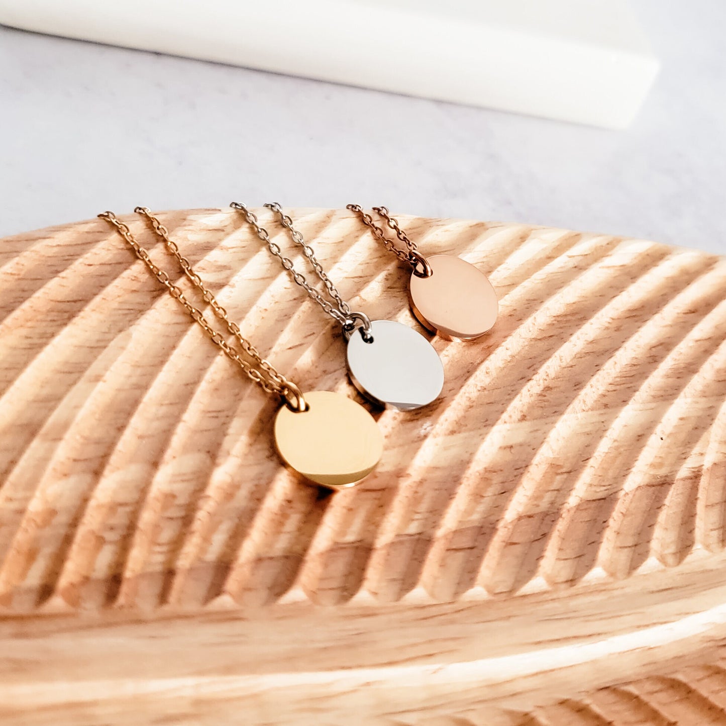 15mm Disc Necklace (Silver, Gold, or Rose Gold) and Optional Extra Discs, 1 Total, Metal Blank #44