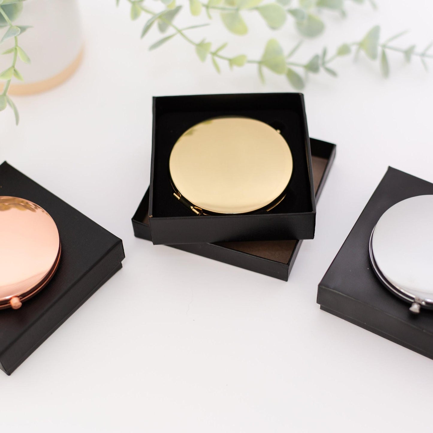 Elegant Compact Mirror (Gold, Silver, or Rose Gold), 1 Piece, Metal Blank #54