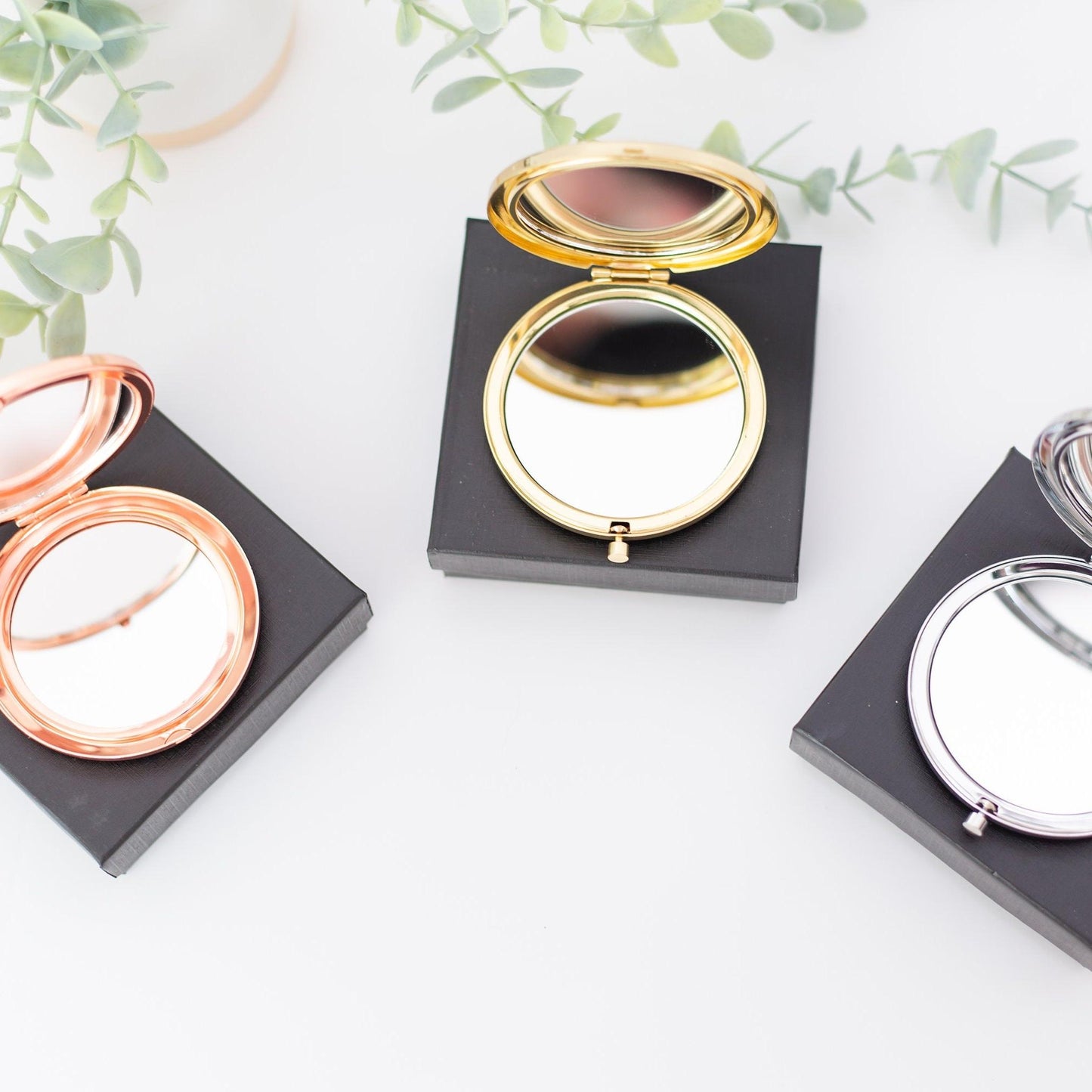 Elegant Compact Mirror (Gold, Silver, or Rose Gold), 1 Piece, Metal Blank #54