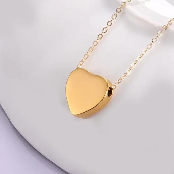 Solid Heart Urn Memorial Necklace (Silver, Gold, or Rose Gold), 1 Total, Metal Blank #56
