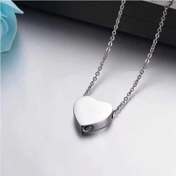 Solid Heart Urn Memorial Necklace (Silver, Gold, or Rose Gold), 1 Total, Metal Blank #56