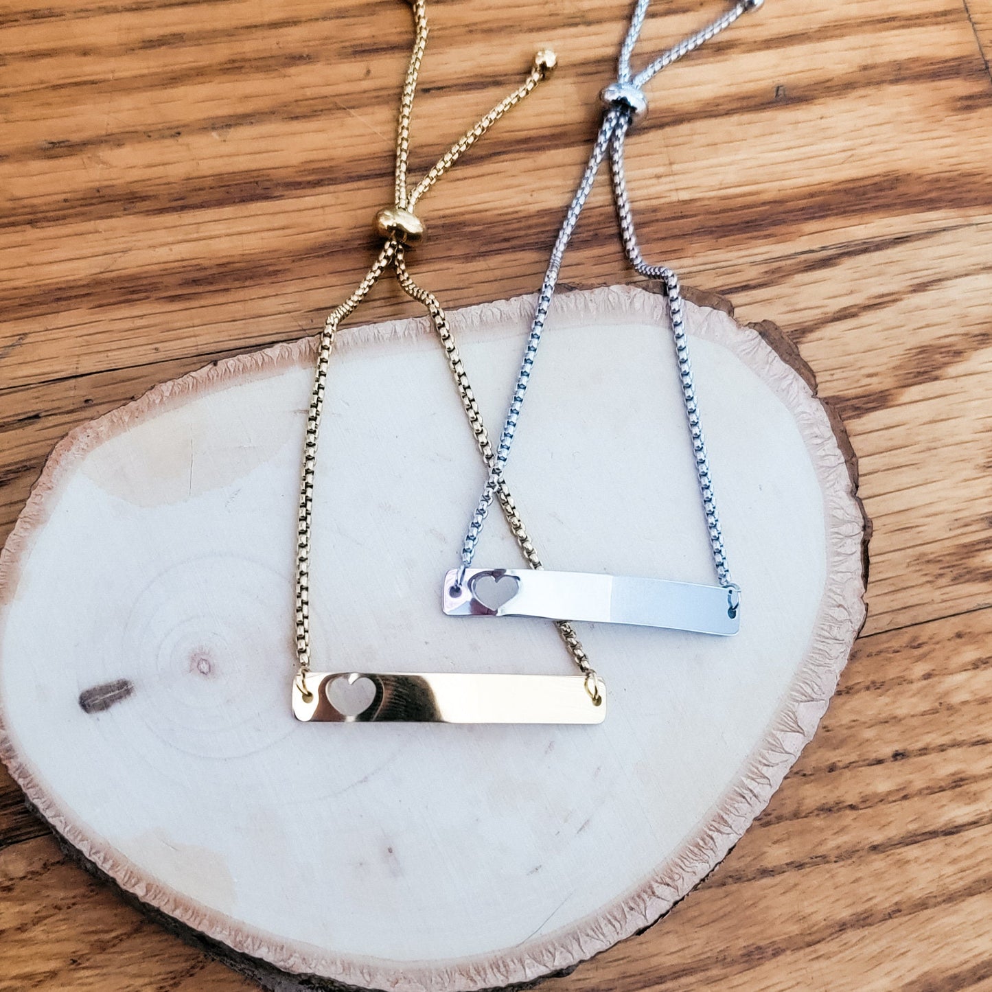 Heart Cutout Bar Bolo Bracelet (Silver or Gold), 1 Total, Metal Blank #50