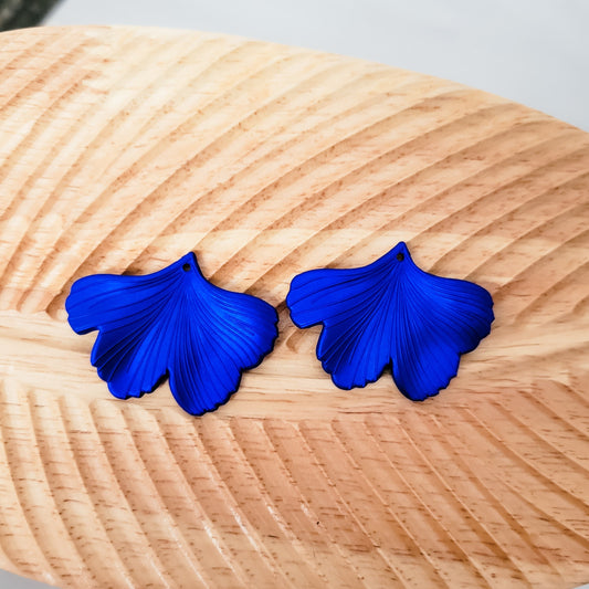 Satin Cobalt Blue Ginkgo Leaf Pendants, 10 Pieces, Ginkgo #21